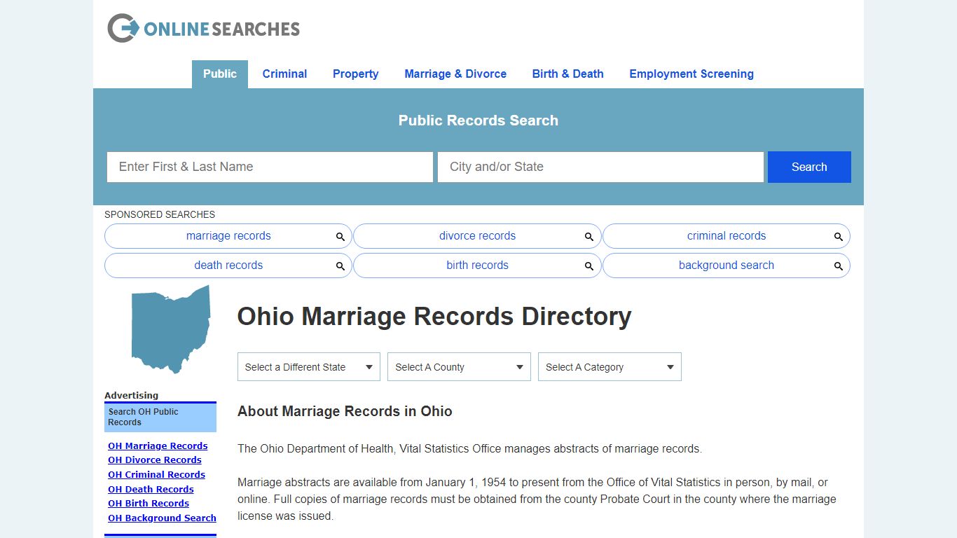Ohio Marriage Records Search Directory