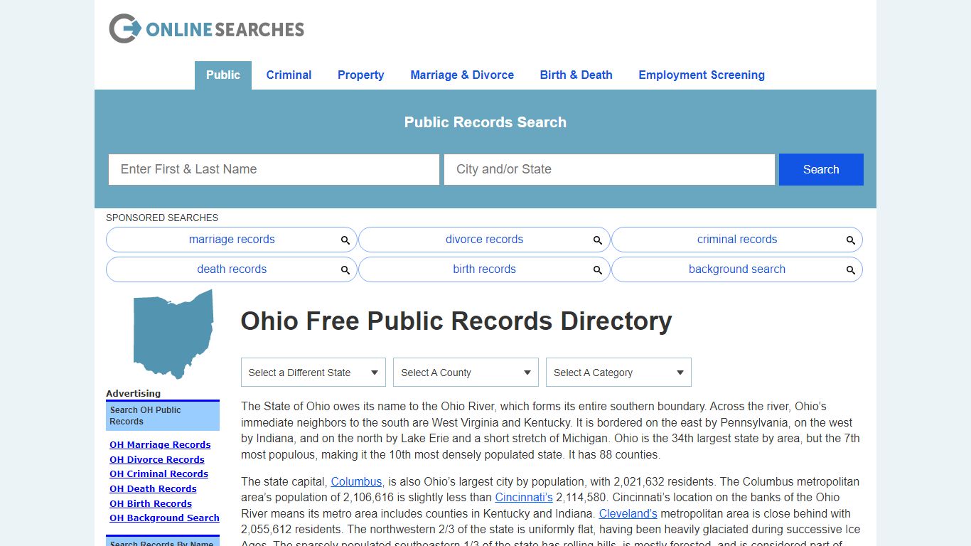 Ohio Free Public Records Directory - OnlineSearches.com