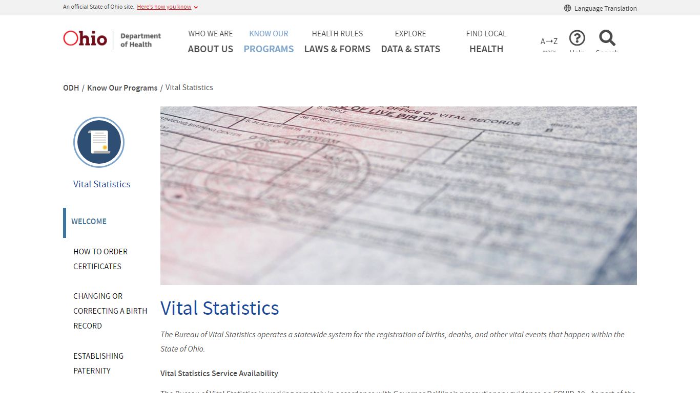Vital Statistics - Ohio Department of Health | Ohio.gov